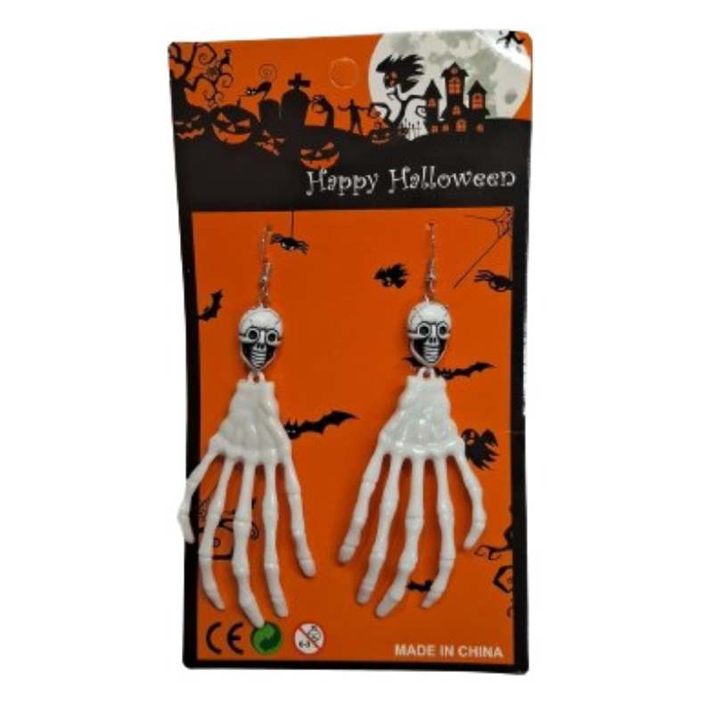 PAR DE BRINCOS HALLOWEEN MAO CAVEIRA 7X3 CM