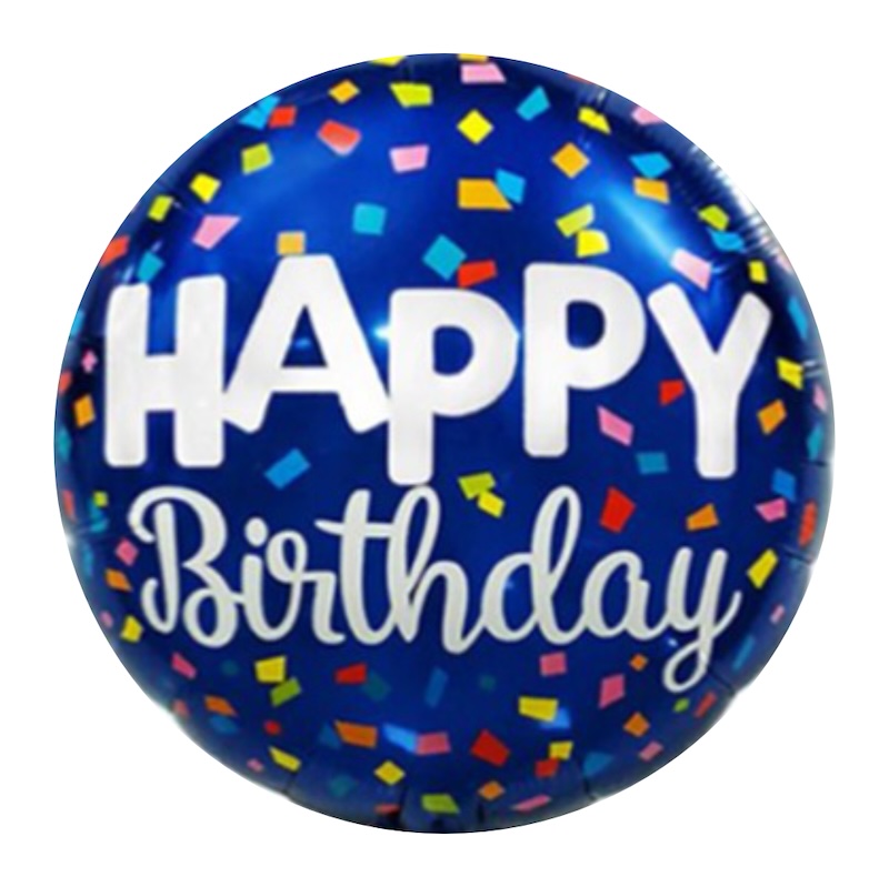 BALAO BOLA 18 POL HAPPY BIRTHDAY CONFETE AZUL