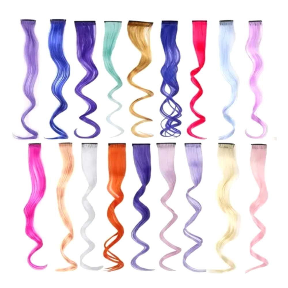 MECHA DE CABELO ONDULADO C/ GLITER 45CM PCT C/12 CORES DIVERSAS