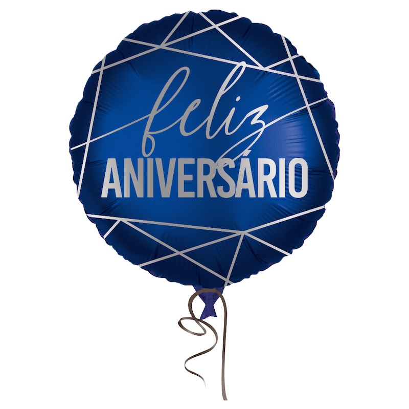 BALAO BOLA 18 POL FELIZ ANIVERSARIO MOD 4 AZUL/PRATA